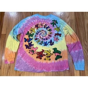 Vintage 1995 Grateful Dead Spiral Dancing Bears Long Sleeve Tie Dye Shirt XL